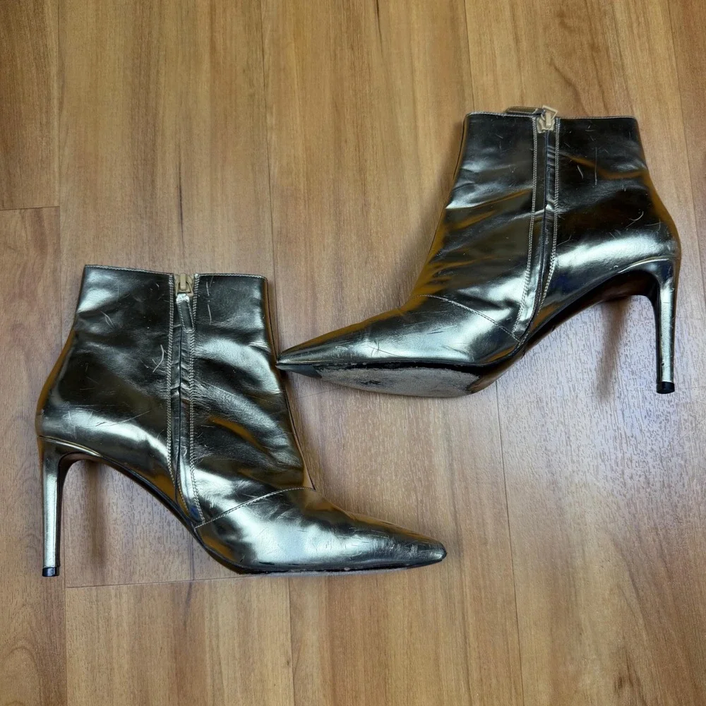 Balenciaga Paris Metallic Gold Leather Pointed ToeStiletto Ankle Boots 433245 40